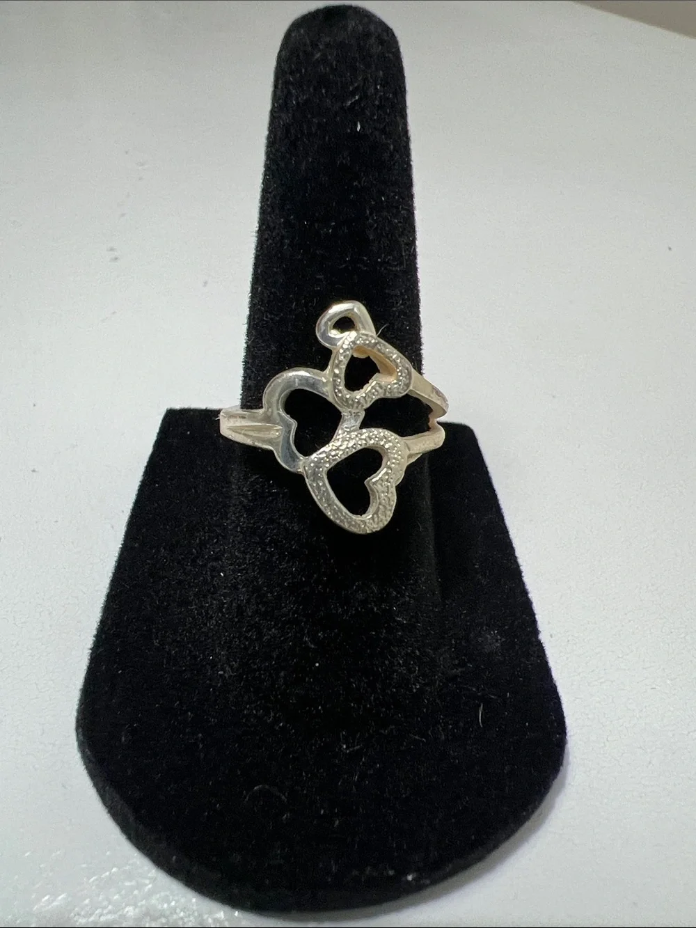 Silver Tone Heart Cluster Ring - Size 6 1/4 - Vintage